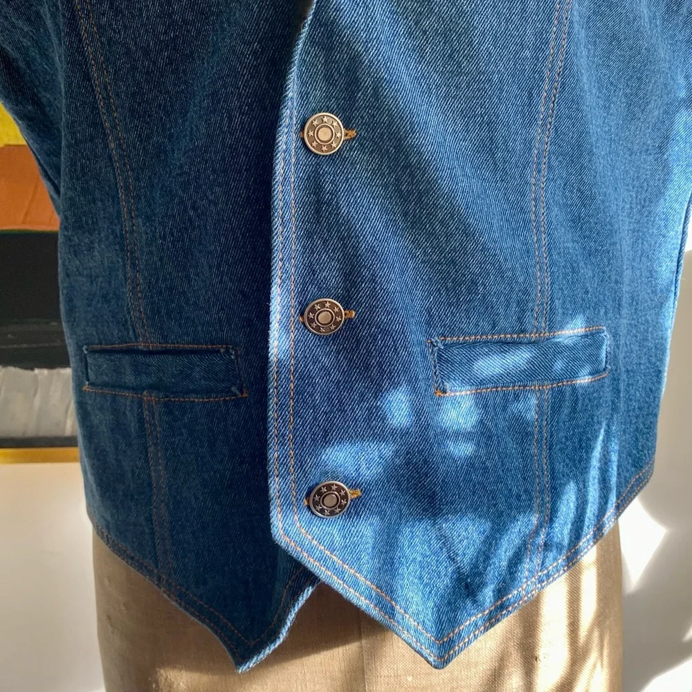 VTG 70s Western Denim Vest - Picture 6 of 11